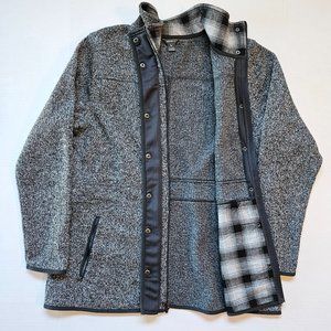 Eddie Bauer Black/Gray Poly Knit Jacket, Zip&Snap, Plaid Flannel detail, Wom. XL
